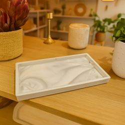 Piccolo vassoio rettangolare in ceramica effetto marmorizzato grigio chiaro