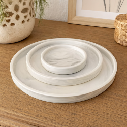 Vassoio rotondo in ceramica effetto marmorizzato grigio chiaro