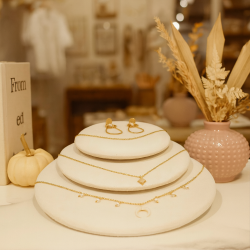 Set di 3 contenitori decorativi in velluto écru