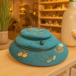 Set di 3 contenitori decorativi in velluto blu petrolio