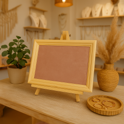 Portagioiellilli con cornice in legno e alcantara rosa su cavalletto
