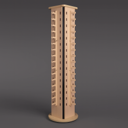Grande espositore per occhiali con rotelle color legno chiaro