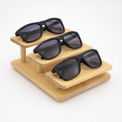Espositore per occhiali a forma di scala in legno per 3 paia
