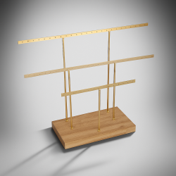 Grande portagioielli a forma di T in metallo dorato e legno