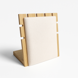 Piccolo espositore per gioielli con catene in legno e alcantara beige