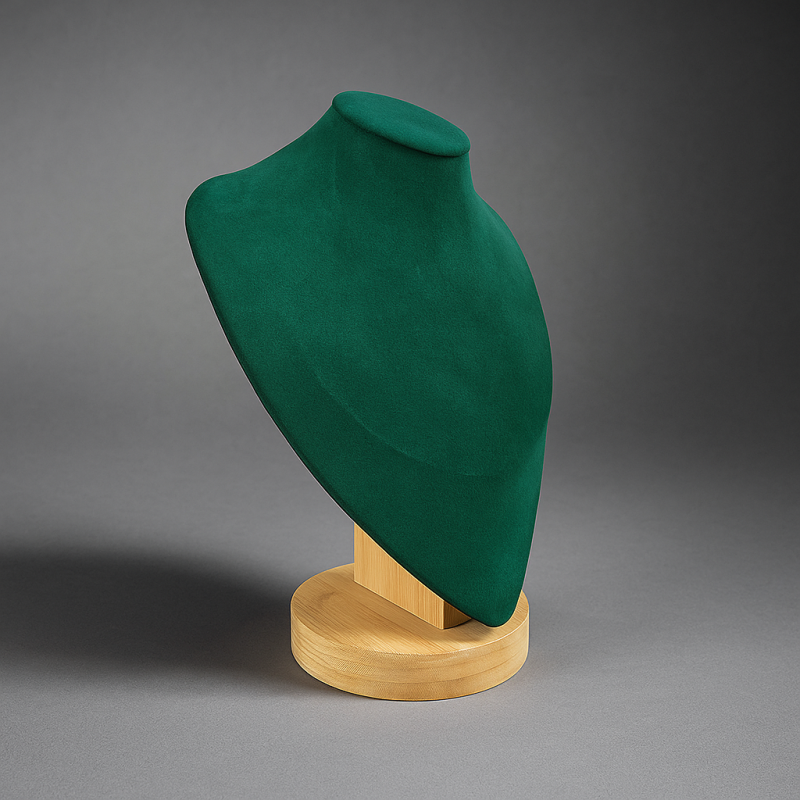 Grande busta in legno e similpelle verde smeraldo 28 cm
