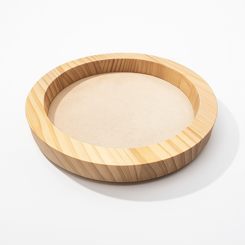 Piccolo vassoio reversibile in legno di pino naturale e alcantara beige
