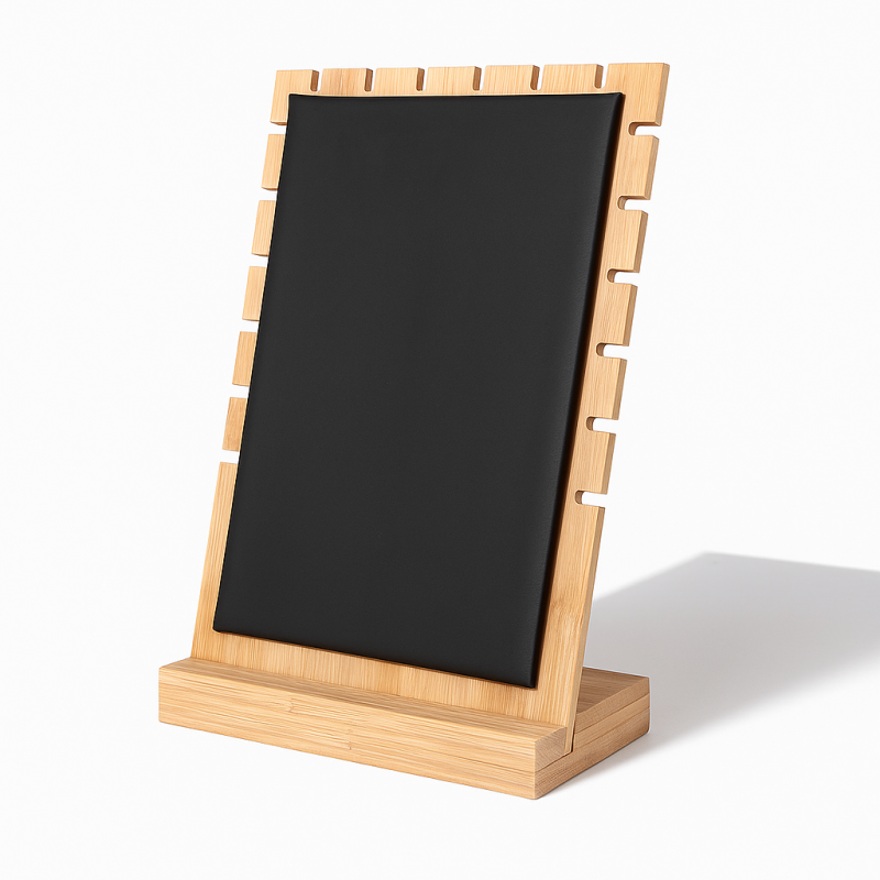 Espositore per gioielli per collane in legno e similpelle nera