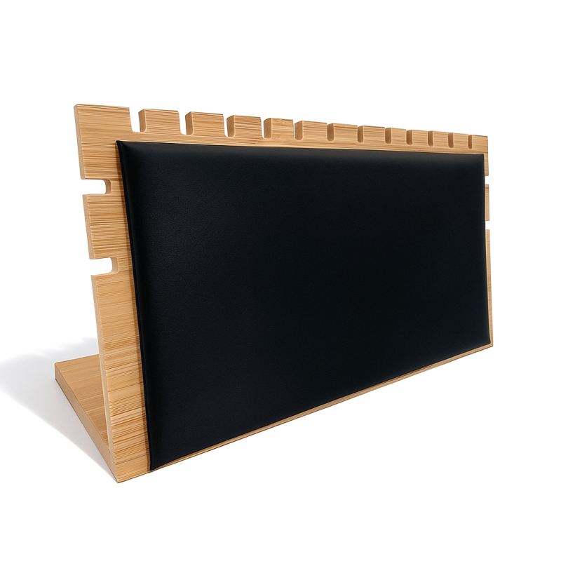 Espositore per gioielli per collane in legno e similpelle nera