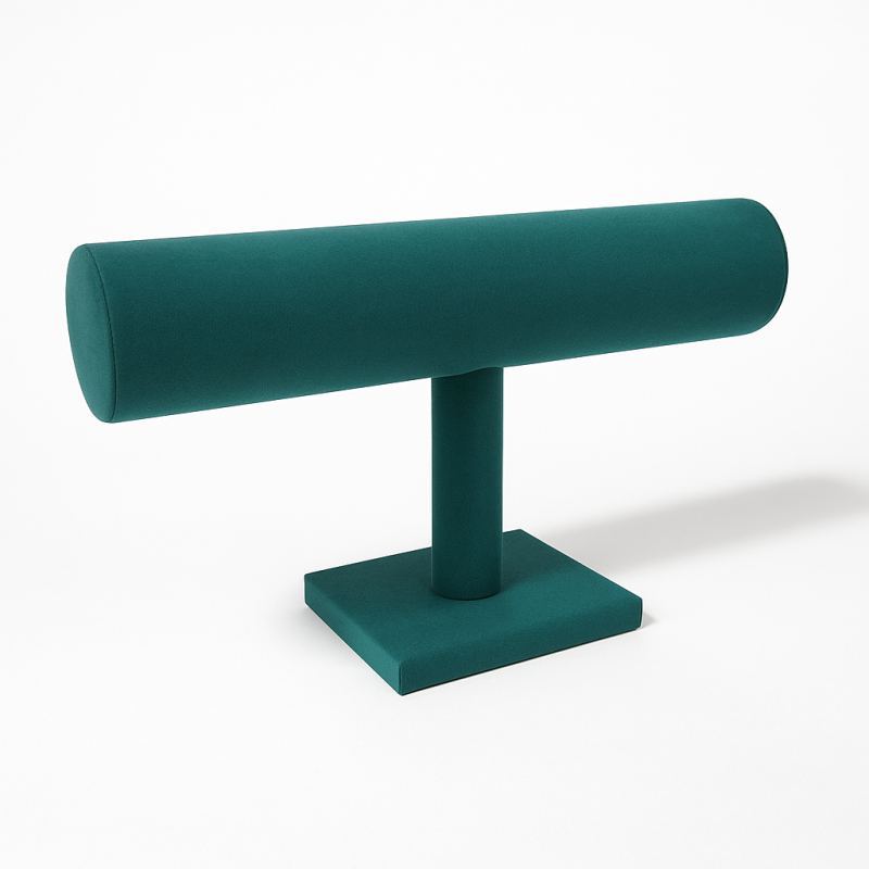 Espositore per braccialetti in similpelle verde smeraldo a forma di T