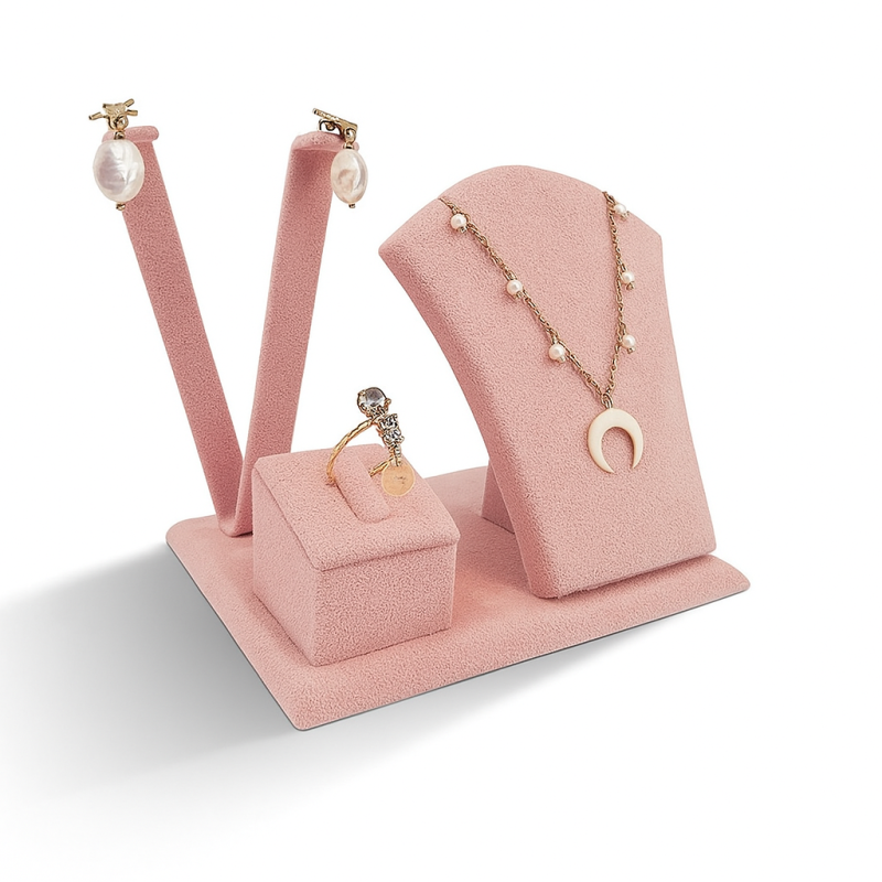 Piccolo espositore in similpelle rosa per set completo