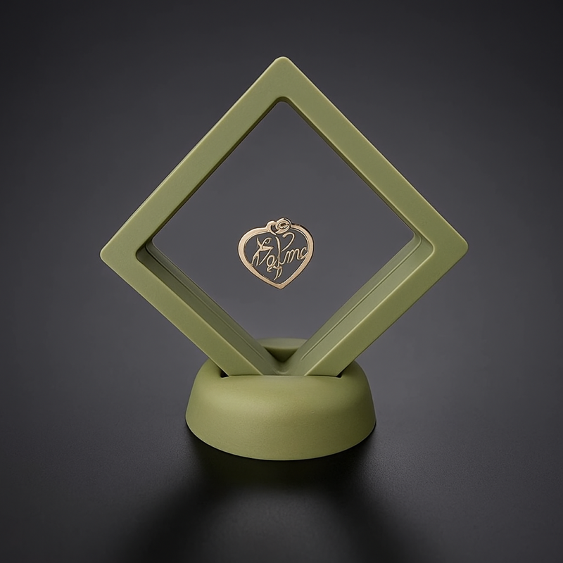 Piccolo espositore galleggiante per gioielli 7x7 cm a forma di rombo - verde