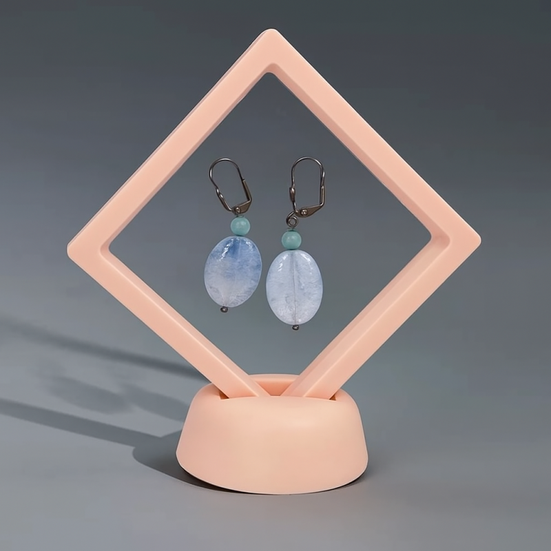 Portagioielli a forma di rombo con effetto sospeso 9x9 cm - rosa pastello