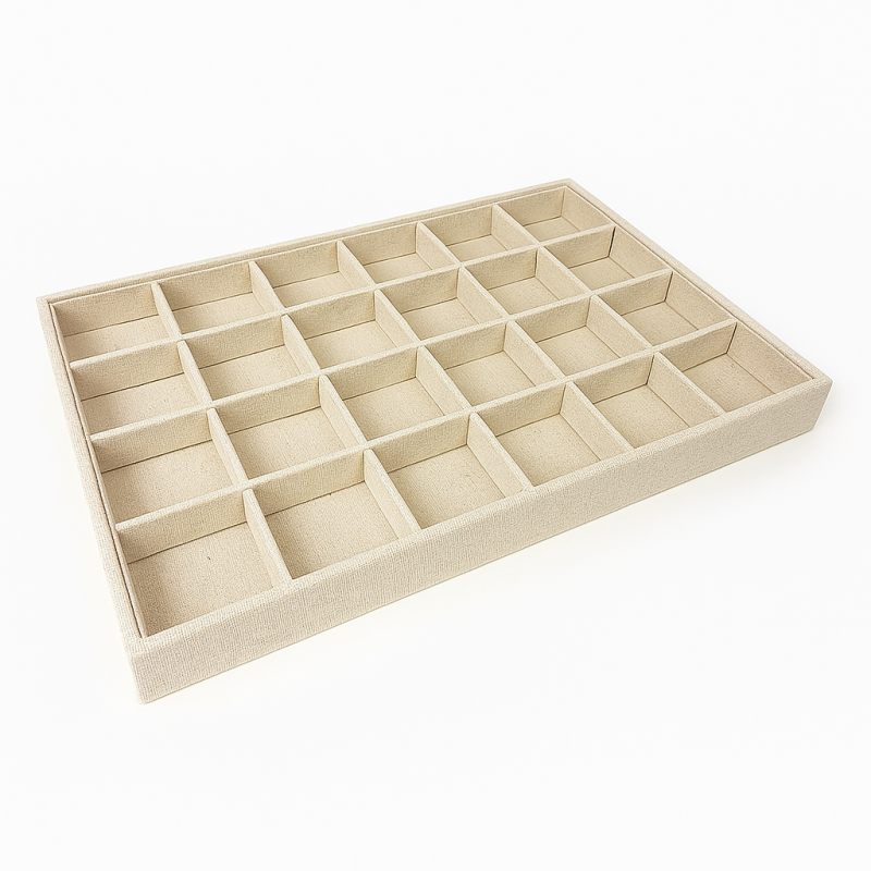 Set di 5 vassoi per gemmologia con piccoli scomparti in cotone beige