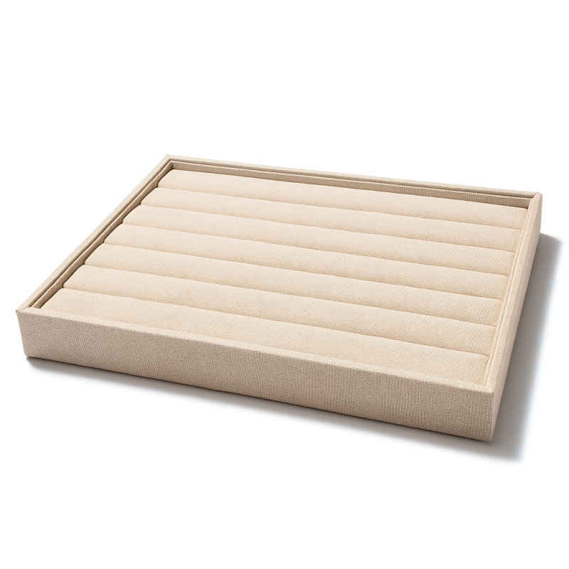 Set di 5 vassoi per anelli in cotone beige naturale