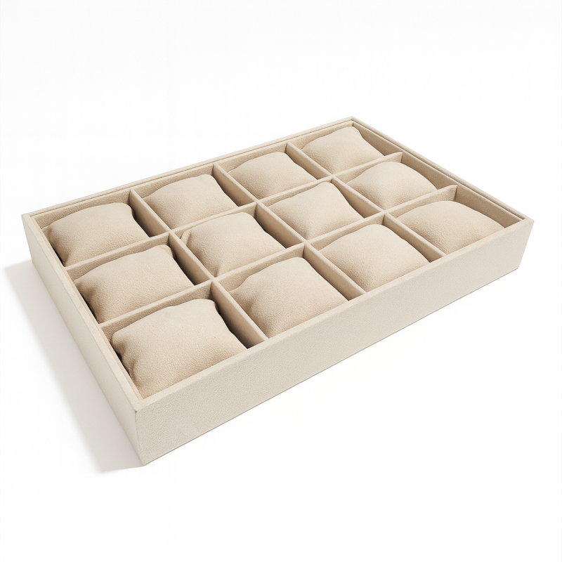 Espositore a cuscini per orologi in alcantara beige crema