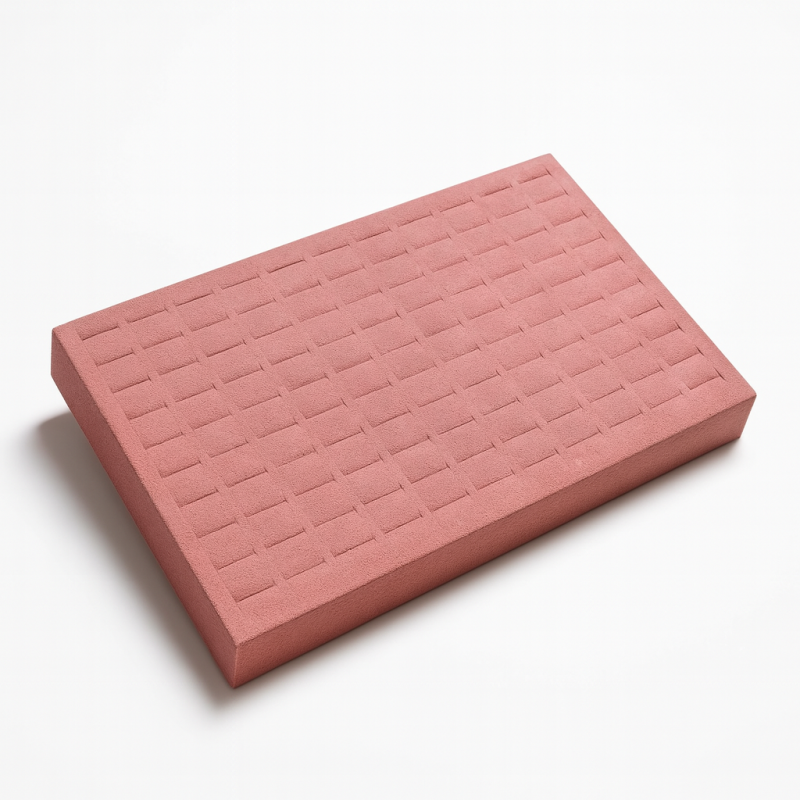 Espositore a vassoio per anelli a 3 posizioni in alcantara rosa