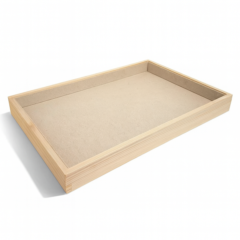 Set di 5 vassoi da esposizione in legno e cotone beige naturale