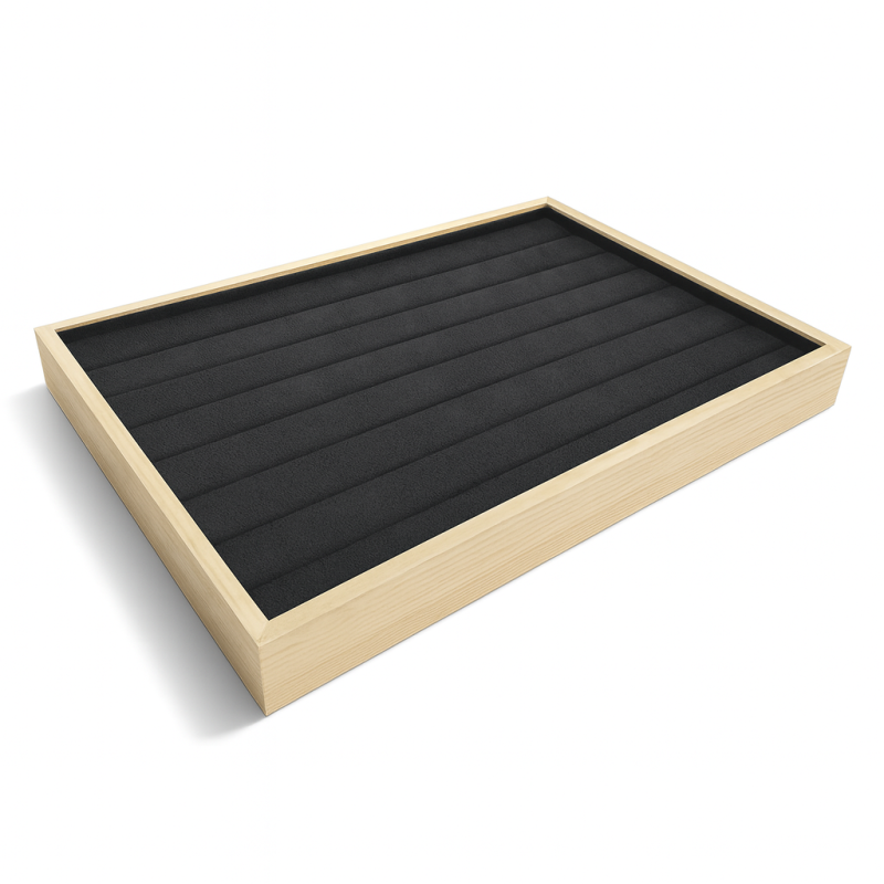 Vassoio per anelli in legno e tessuto effetto alcantara grigio antracite