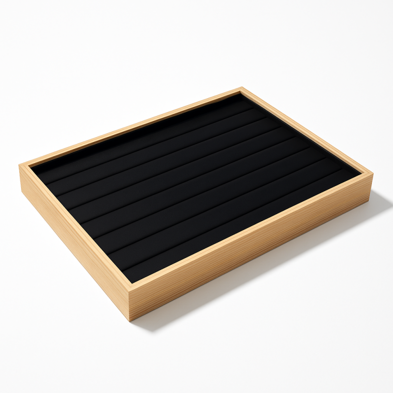 Set di 5 vassoi per anelli in legno e similpelle nera