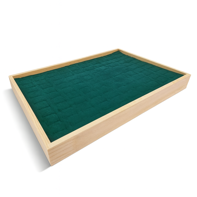Vassoio per 100 anelli in legno e tessuto effetto alcantara verde smeraldo