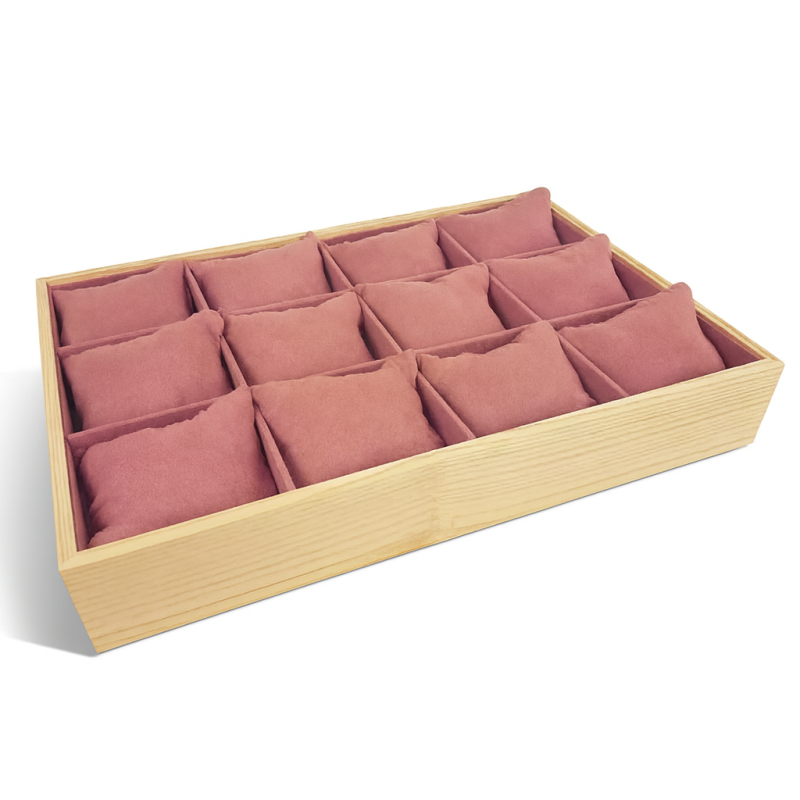 Espositore per orologi in legno e similpelle rosa