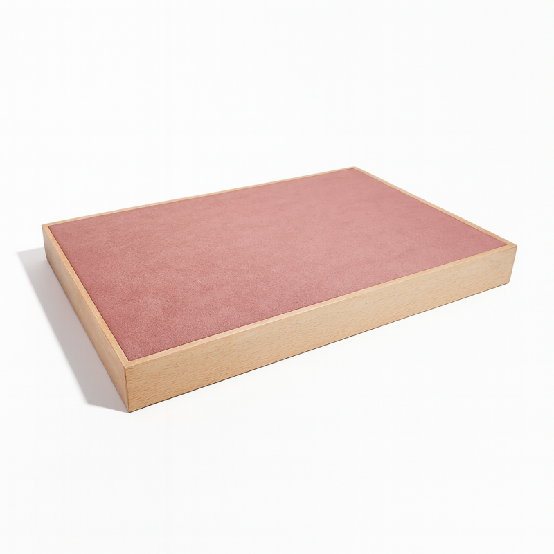 Piccolo vassoio da esposizione in legno e alcantara rosa