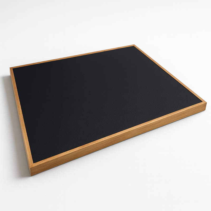 Grande vassoio da esposizione in legno e similpelle nera