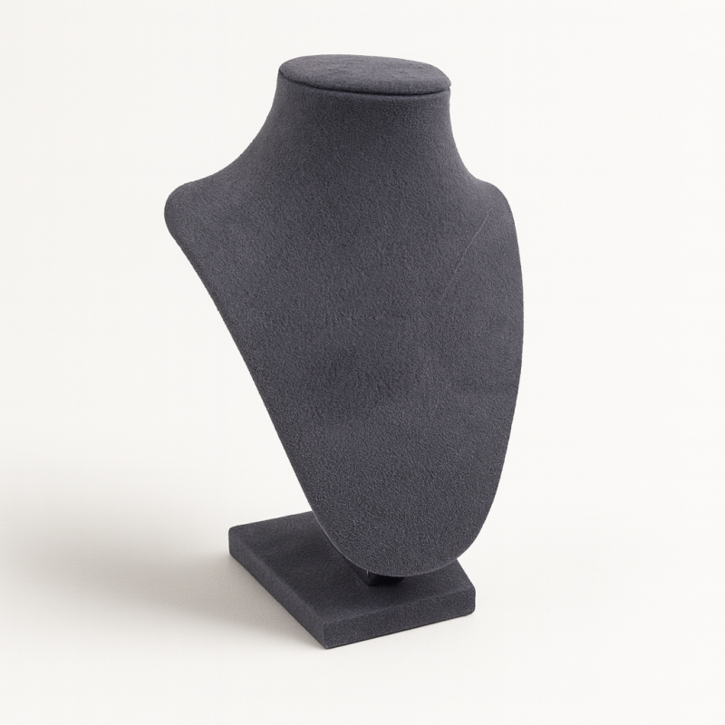 Set di 10 mini busti portagioiellilli in similpelle grigio antracite per collane
