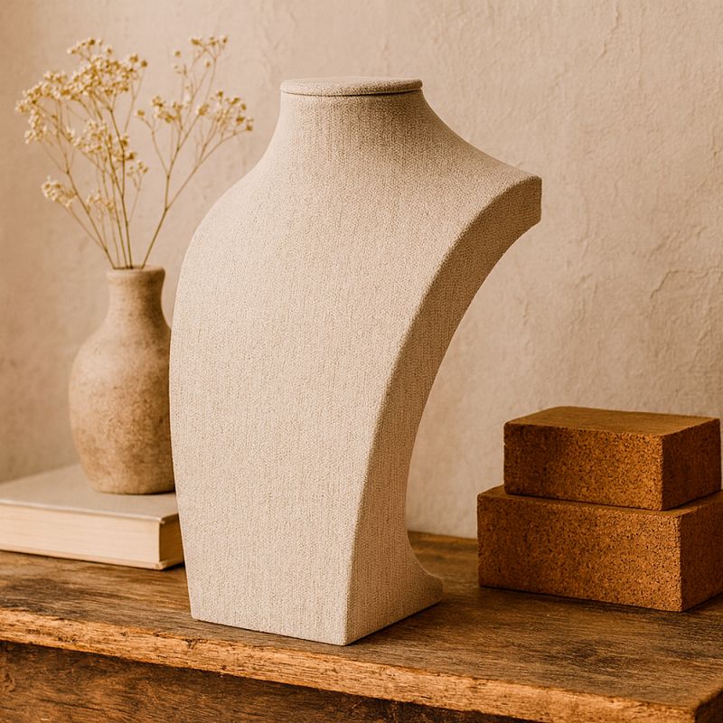 Grand buste bijoux en coton beige 40cm