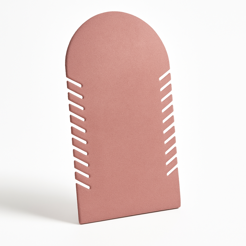 Espositore piatto da terra in similpelle rosa per collane