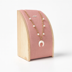 Mini portacollana rettangolare in legno e alcantara rosa