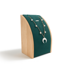 Mini portacollana rettangolare in legno e similpelle verde smeraldo