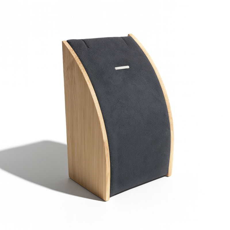 Mini portacollana rettangolare in legno e similpelle grigio antracite