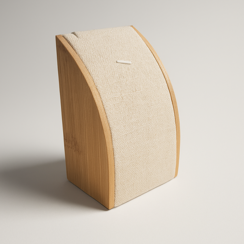 Mini portacollana rettangolare in legno e cotone beige naturale