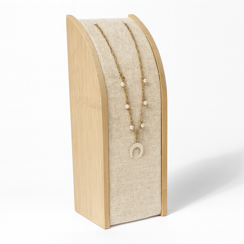Portacollana rettangolare in legno e cotone beige