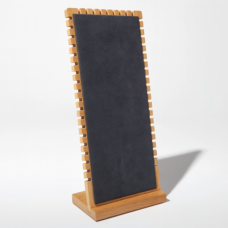 Grande espositore verticale per collane in legno e similpelle grigio antracite