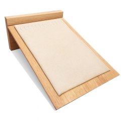 Espositore a 2 posizioni per collane in legno e alcantara beige