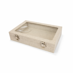 Piccola valigetta con vetrina in cotone beige naturale