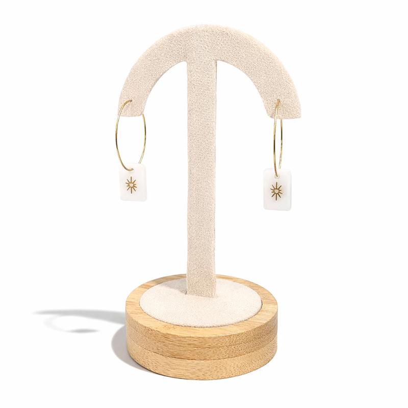 Porta orecchini a forma di ombrello su base in legno - Alcantara beige