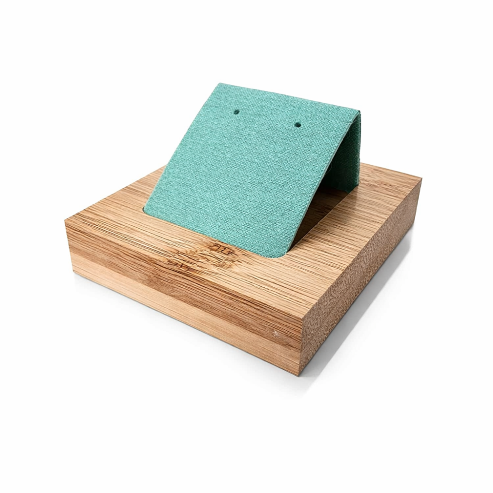 Piccolo espositore per orecchini "Riviera" – Bambù e similpelle verde laguna