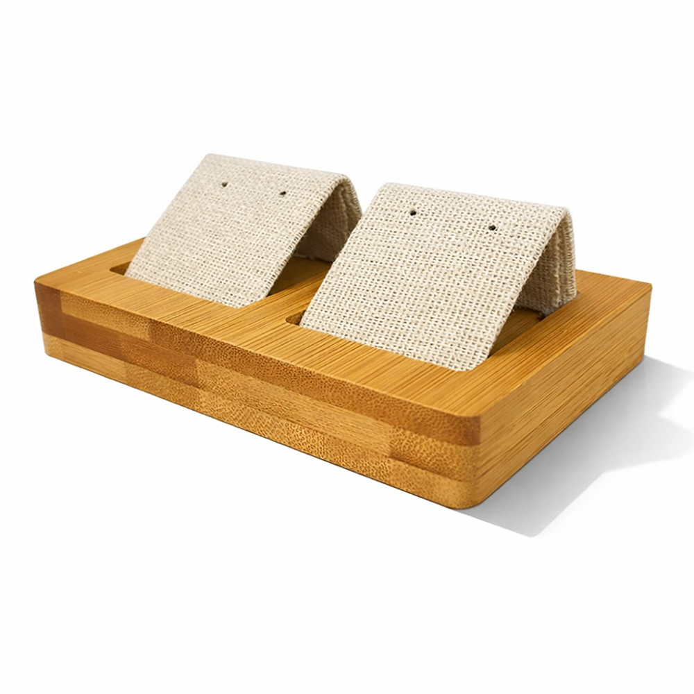 Piccolo portagioielli doppio in legno e cotone beige naturale