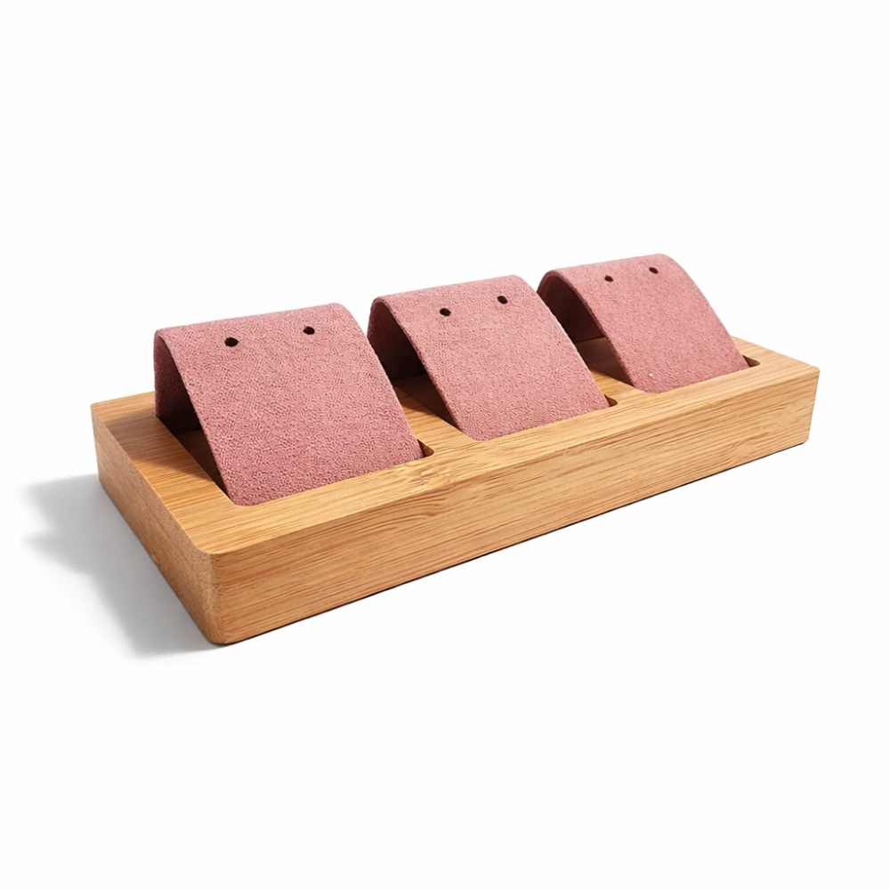 Piccolo portagioielli triplo in legno e similpelle rosa