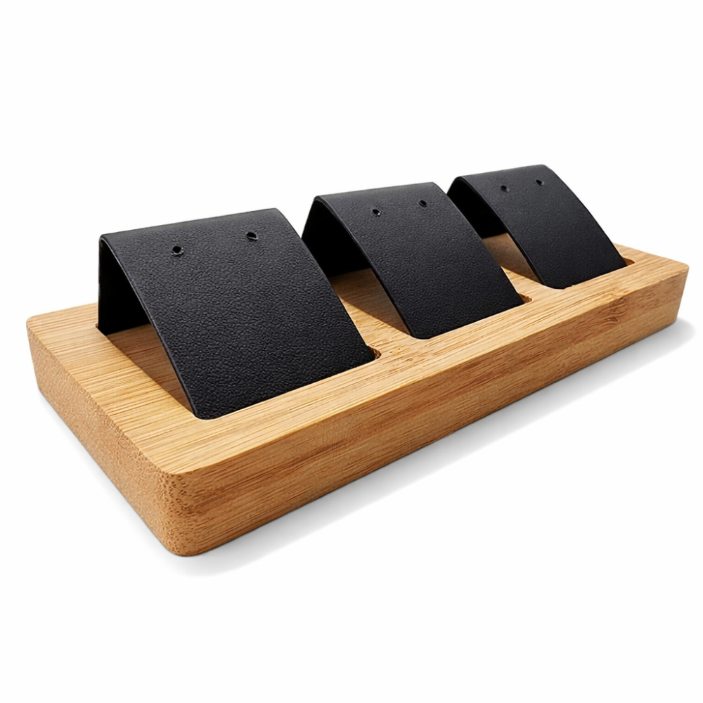 Piccolo porta orecchini triplo in legno e similpelle nera