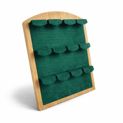 Espositore per orecchini da 12 paia in legno e similpelle verde smeraldo