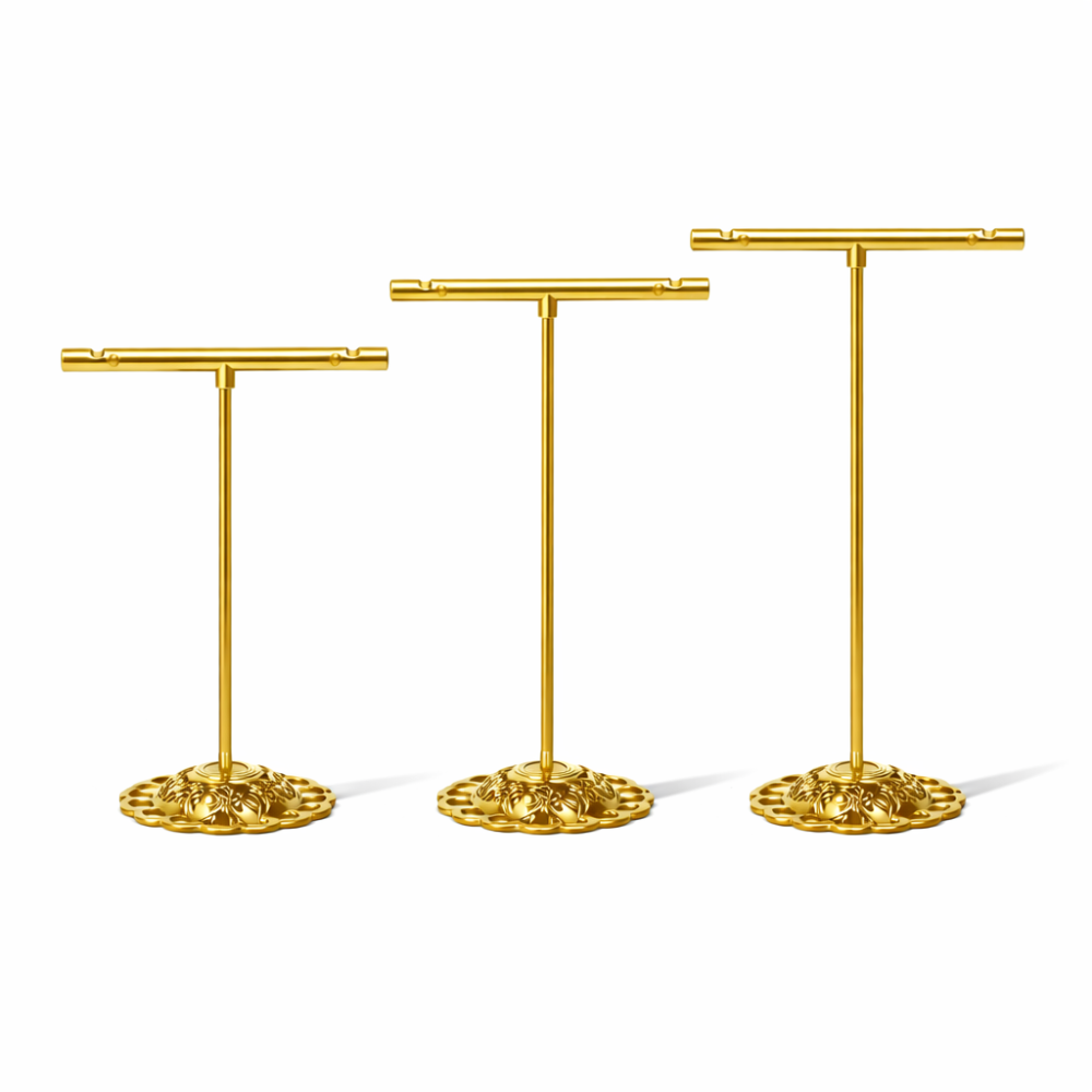 Set di 3 portagioielli in metallo dorato a forma di T