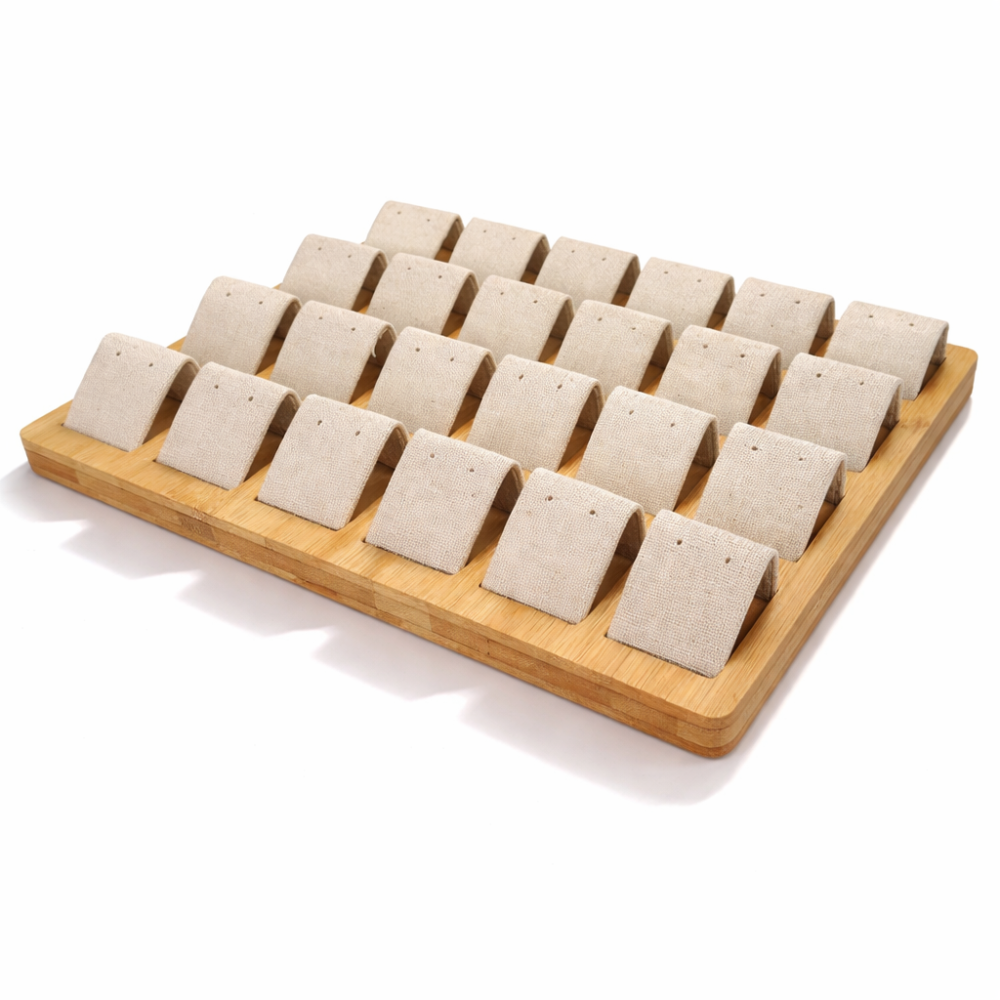 Grande vassoio per orecchini in legno e cotone beige