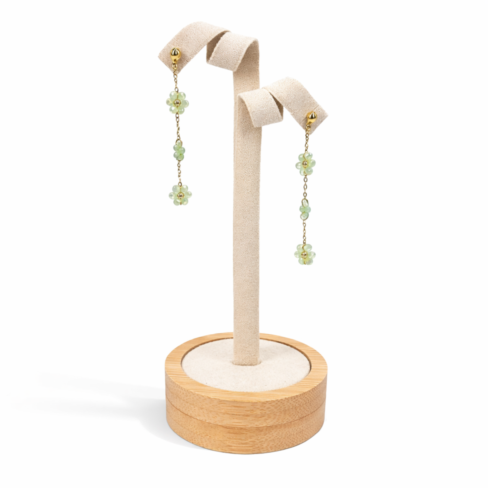 Espositore intrecciato per 1 paio di orecchini lunghi - Similpelle beige