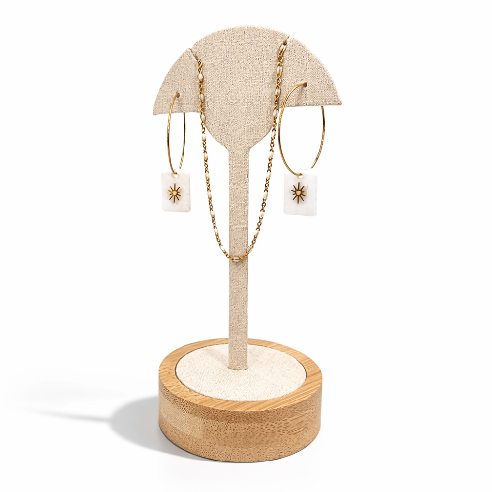 Espositore a forma di palma per 1 paio di orecchini lunghi e 1 collana - Alcantara beige
