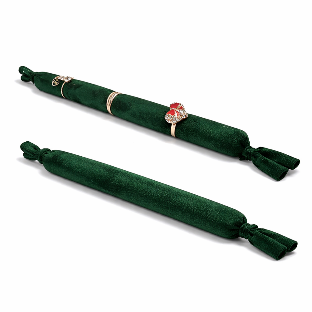 Cuscino lungo in alcantara verde smeraldo per anelli - 20 cm